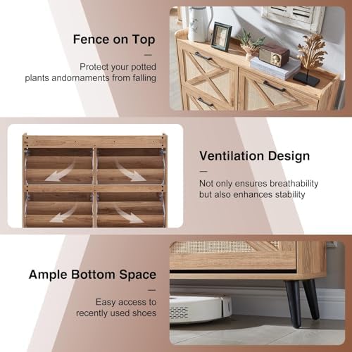 Barnyatoh Farmhouse Shoe Storage Cabinet,Shoe Organizer with 4 Flip Drawers - Image 5