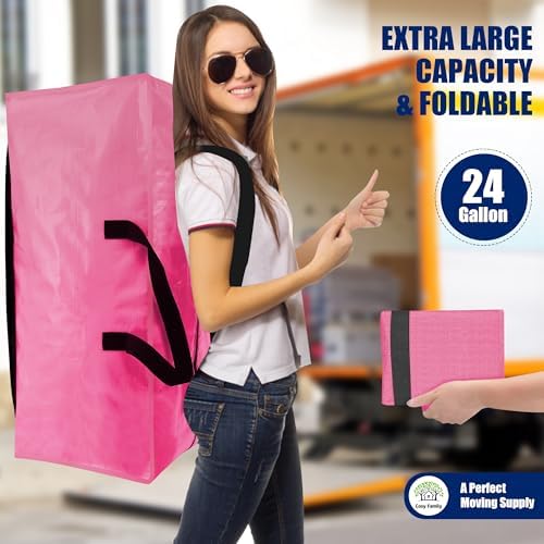 Cosy Family 8 Pack Heavy Duty Extra Large Moving Bags with Backpack Straps - Strong Handles & Zippers, Storage Totes For Space Saving, Fold Flat, Alternative to Moving Box, Pink - Image 7