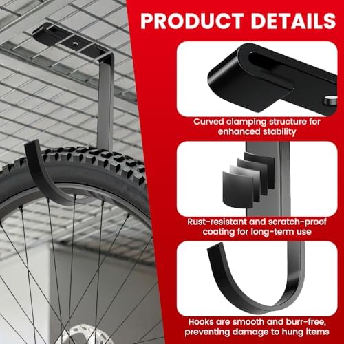 Bike Hooks for Garage Ceiling Mount Rack, Add on Storage Flat Hook, 8 Pack - Image 3