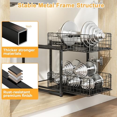 Under Sink Organizer, 2-Tier Pull Out Cabinet Organizer, Kitchen Bathroom Organizer and Storage, Spice Rack for Kitchen, Multi-use Sliding Drawers Shelves, Pack of 2 - Image 5