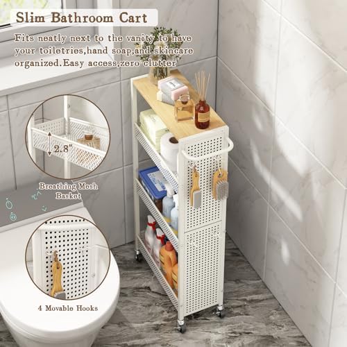 Utility Slim Storage Cart 4 Tier Rolling Laundry Room Organization Cart： - Image 5