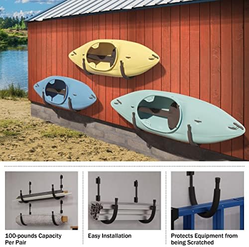 2-Pack of Kayak Storage Hook Sets - Kayak Wall Mount Hangers with 100lb Capacity Per Pair for Paddleboards, Surfboards, - Image 3