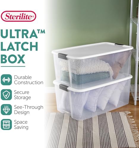 Sterilite 16-Pack Ultra Latching Box, Storage Bins with Lids, Clear Plastic, 116 Quart - Heavy-Duty Organizing Containers for Closet, Bathroom, and Office - Image 2