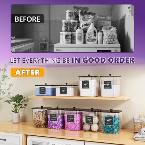 Moforoco 4 Pcs Laundry Pods Container, Clear Laundry Room Organization Containers,Large Detergent Powder Storage, Black Wooden Lids & Labels Dry Sheet Holder - Image 5
