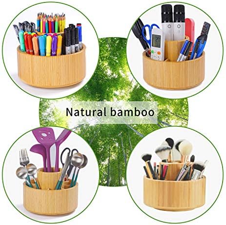 Utoplike Bamboo Rotating Art Supply Desk Organizer, Pencil Holder Desktop - Image 4