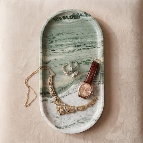 YKAJO Victoria Green Oval Marble Tray, 11.8x5.9 Vanity Perfume Organizer - Image 6