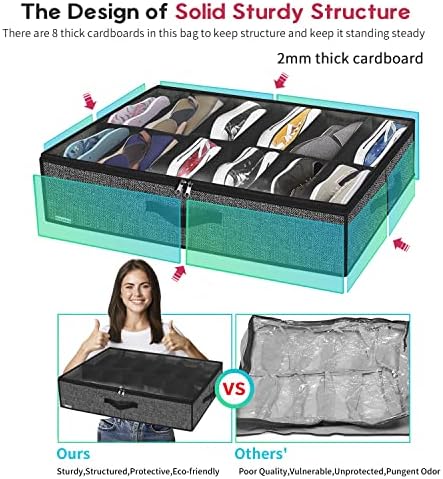 Onlyeasy Sturdy Under Bed Shoe Storage Organizer, Set of 2, Fit 12 to 24 Pairs, Underbed Shoes Closet Storage Solution with Clear Window, Breathable, L29.3 x W23.6 x H5.9, Linen-like Black, MXAUBSB2P - Image 4