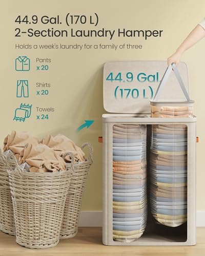 SONGMICS Laundry Basket, 170L Laundry Hamper with Lid, 2 Removable Bags - Image 4