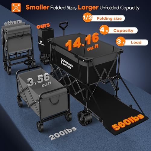 Originsure 400L Foldable Double Decker Wagon,54"L Tailgate,560lb,Grey&Black - Image 3