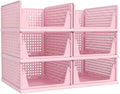 Pink Girl Closet Organizers and Storage Stackable Plastic Drawer Basket for Clothing Stackable Storage Bins Shelf Storage Container for RV Closet Wardrobe Bedroom Bathroom Playroom 6 Pack by Pinkpum