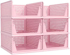 Pink Girl Closet Organizers and Storage Stackable Plastic Drawer Basket for Clothing Stackable Storage Bins Shelf Storage Container for RV Closet Wardrobe Bedroom Bathroom Playroom 6 Pack by Pinkpum