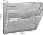 EASEPRES 3 Pocket Mesh Hanging Wall File Organizer, Wall Mounted Mail Paper Document Folder Holder, Clipboard Storage Organization Magazine Rack with Nametag Label for Office Home School, Silver - Image 2