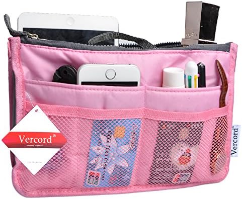 Vercord Purse Organizer Insert for Handbags Bag Organizers Inside Tote Pocketbook Women Nurse Nylon 13 Pockets Pink Small by Vercord