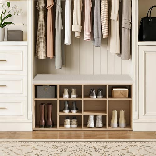 DINZI LVJ Shoe Storage Bench with Cushion, 40.9" Cubby Shoe Rack, 12-Cubby - Image 6