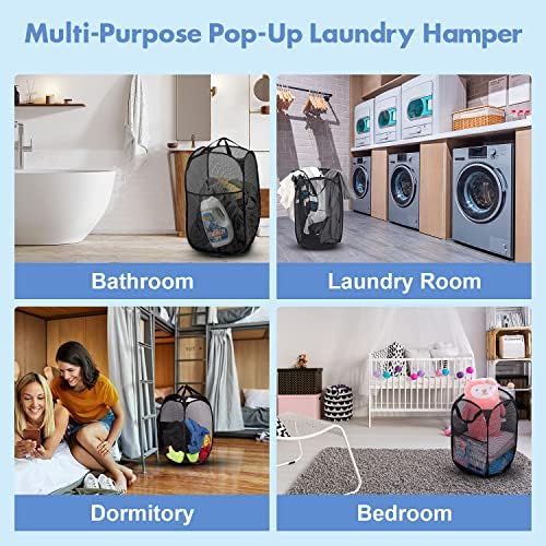 2 Pack Pop Up Laundry Hampers, 70 L Collapsible Foldable Mesh Basket, Black - Image 6