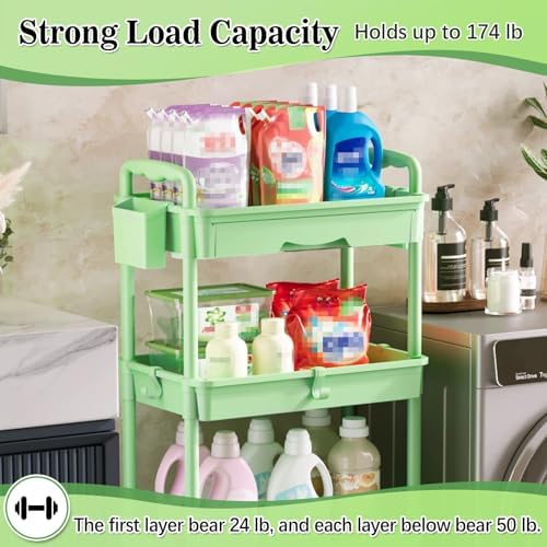 SUNALLY 4 Tier Rolling Cart with Drawer, Craft Storage Cart Organizer,Green - Image 5