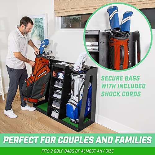GoSports Premium Wooden Golf Bag Organizer and Storage Rack - Black, White or Brown Finish - Holds 2 Golf Bags - Image 6
