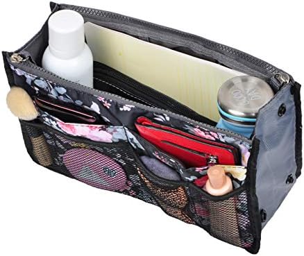 Vercord Purse Organizer Insert for Handbags Bag Organizers Inside Tote Pocketbook Women Nurse Nylon 13 Pockets Peony Flowers Large - Image 6