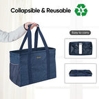 BALEINE Extra Large Utility Tote Bag with Reinforced Wire Frame, Reusable Grocery Bag for Shopping, Picnic (Blue, 16.5''x14''x10'') - Image 5