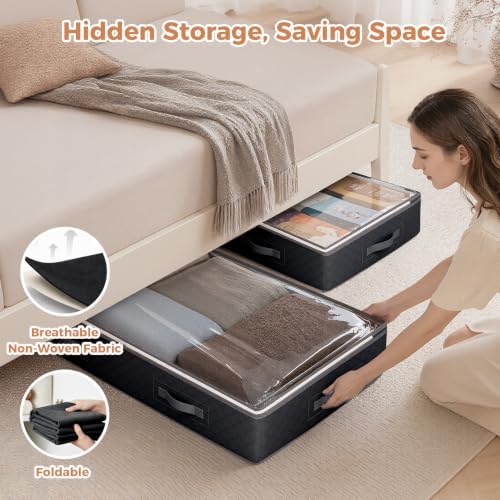 Budding Joy 95L Under Bed Storage Containers, 6 Pack Clothes Storage Bins | Foldable underbed storage bins for linen sheets, blanket, clothing, comforter, sweaters, pillows, wrapping paper, black - Image 6