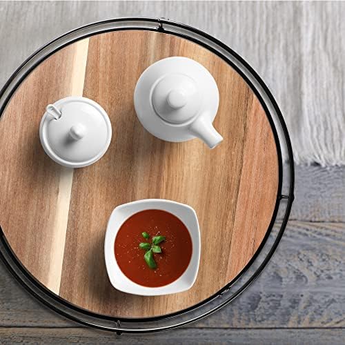 [ 2 Pack ] 10" & 11" Acacia Wood Lazy Susan Organizers with Steel Sides - Image 4