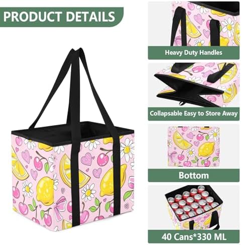 Trunk Organizer Collapsible Car Organizer with Handle Car Storage Box Bin for Groceries SUV Utility Tote Bag Portable Vehicle Container Lemon Cherry Pink - Image 3