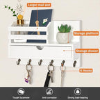 dreampossible Key and Mail Holder for Wall, Mail Organizer Wall Mount with 6 Hooks and Storage Drawer, Wooden Key Rack Hanger with Shelf for Entryway and Home Decor - Image 2