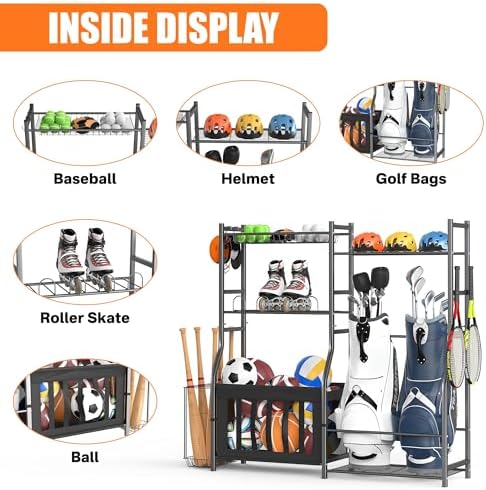 TORACK Golf Bags Stand with Ball Storage, Large Capacity Garage Sports Equipment Organizer - Image 4