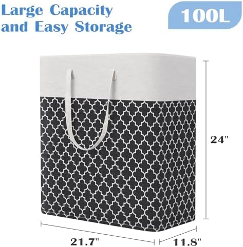 BlissTotes 3-Pack Laundry Basket, Collapsible Laundry Hamper, Black, 100L - Image 2