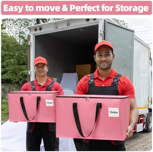 4 Pack Extra Large Heavy Duty Moving Bags with Reinforced Zipper & Wide Carry Handles, Stylish Pink Storage Totes for Clothes Packing, Dorm Moves & Apartment Organization, Pink - Image 4