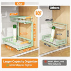 PXRACK Under Sink Organizer, Adjustable Height, 2 Tier Pull Out Under Cabinet Organizer, Slide Out Thickened Metal Under Sink Storage for Kitchen Bathroom Laundry Pantry Cabinet, Green, Large-2-Pack - Image 2