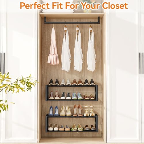 IBUYKE 2 Pack Wall Mounted Shoe Rack, 2-Tier 16"-29" Expandable Hanging Shoe Organizer for 12-16 Pairs, Space Saving Metal Wall Shoe Storage for Entryway Closet, Black TXJ001B-2 - Image 6