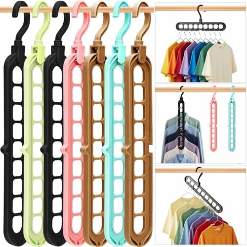 Magic Space Saving Hangers,7 Pack Multi-Functional Closet Organizers | 9-Hole Cascading Hanger, College Dorm Room Essentials for Guy, Heavy Duty Wardrobe Clothes Drying Rack for Shirt Multi Color by HEYHOUSE