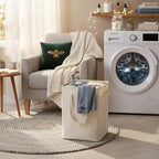 efluky Slim Laundry Basket, Narrow Laundry Hamper with Handles, Collapsible Dirty Clothes Hamper, Tall Laundry Bin for Laundry Room, Dorm and Bedroom, 90L Beige - Image 5