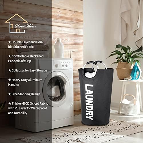 Large Laundry Basket, Laundry Hamper Bag with Handles, 115L Black - Image 4