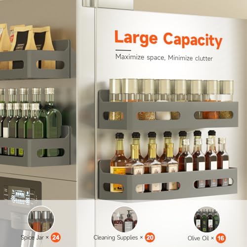 Sevenblue 4-Pack Magnetic Spice Rack for Refrigerator with Hooks, Grey - Image 4