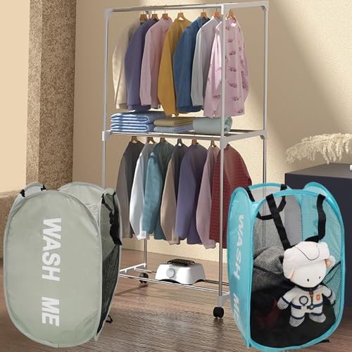 Mesh Laundry Hamper 2Pack Pop Up Hamper with Strong Handles, Collapsible Laundry Basket for Home, Bathroom, Bedroom, Travel Storage Hamper(Grey + Sky Blue) - Image 2