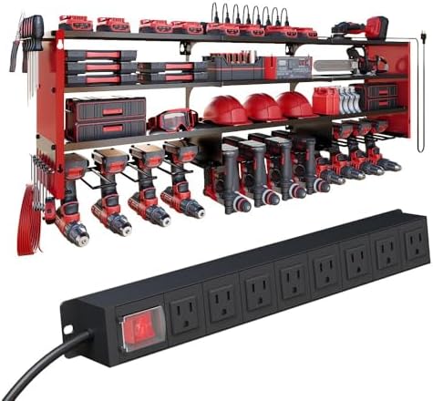 53" Power Tool Organizer Wall Mount with Power Strip, 4 Layers by DIOOSN