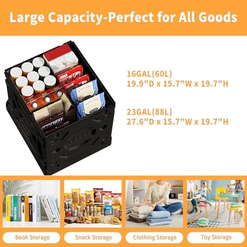 VECELO Foldable Shopping Cart with Wheels, Collapsible Rolling Crate for Groceries, Folding Storage Box with Handle, Three Modes of Use, Ideal for Teacher, Trip, Outdoors, Etc., 23GAL, Black - Image 7