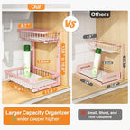 PXRACK Under Sink Organizer, Adjustable Height, 2 Tier Pull Out Under Cabinet Organizer, Slide Out Thickened Metal Under Sink Storage for Kitchen Bathroom Laundry Pantry Cabinet, Pink, Large-2-Pack - Image 2