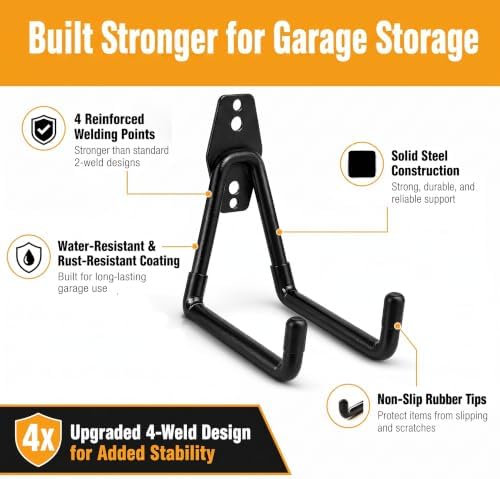 Garage Hooks, 6 Pack Large Round Wall Hooks for Hanging Heavy Duty Ladders, Bikes, Tools Ideal for Garage, Garden, Basement Utility Room Storage (Black) - Image 3