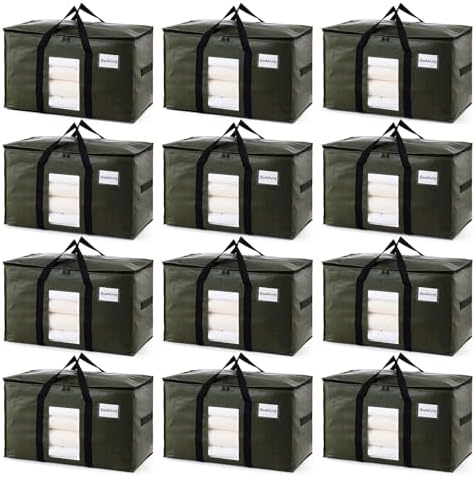 TAILI 12 Pack Green Extra Large Moving Bags,Storage Bag with Visible Window by TAILI