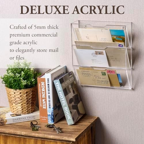 MyGift 3 Tier Acrylic Mail Sorter Wall Mounted Letter Holder Rack - Image 3