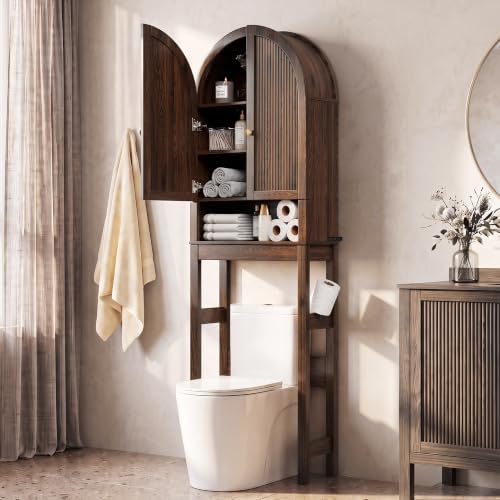 HMstone Over The Toilet Storage Cabinet, Arched Bathroom Organizer and Storage with Doors and Adjustable Shelf, Space-Saving Freestanding Bathroom Modern Storage Cabinet Over Toilet (Walnut) by HMstone