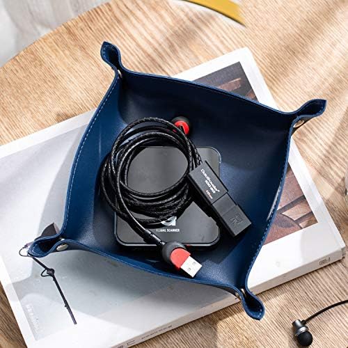 Leather Jewelry Valet Tray for Women and Man, Portable Entryway Table Tray Bedside Nightstand Desk Tray Small Catchall Travel Dish Plate for Key,Wallet,Watch,Coin (8x8, Blue-B) - Image 6