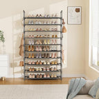 LANTEFUL Tall Shoe Rack 10 Tier Shoe Organizer Large Shoe Shelf with 18 Hooks Storage for 50 Pair Sneaker and Boot, Stackable Vertical Shoe Rack Organizer for Closet, Entryway, Bedroom, Grey - Image 7