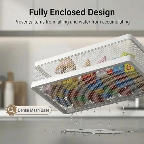 PUSDON Mesh Shower Caddy Wall Mount, Heavy Duty Adhesive Bathroom Shelf Organizer, Rustproof Floating Spice Rack for Kitchen Pantry, Holds 50 LBS, Multi-Purpose Storage White-2 Packs (Netting) - Image 5