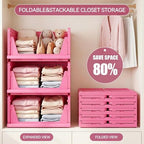 Pink Girl Closet Organizers and Storage Stackable Plastic Drawer Basket for Clothing Stackable Storage Bins Shelf Storage Container for RV Closet Wardrobe Bedroom Bathroom Playroom 6 Pack - Image 4