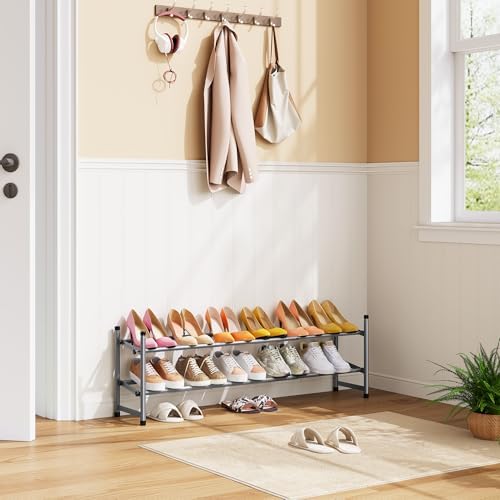 Tajsoon Expandable Shoe Rack for Closet 2 Tier, 28“-41“Stackable, Grey - Image 2