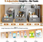 1-Pack Under Sink Organizers and Storage,2-Tier L Shape Pull Out Cabinet Organizer With Round Tube Slide Rails,Hight Adjustable Slide Out Drawers for Kitchen&Bathroom,Multi-Purpose Storage Shelf-Gray - Image 4